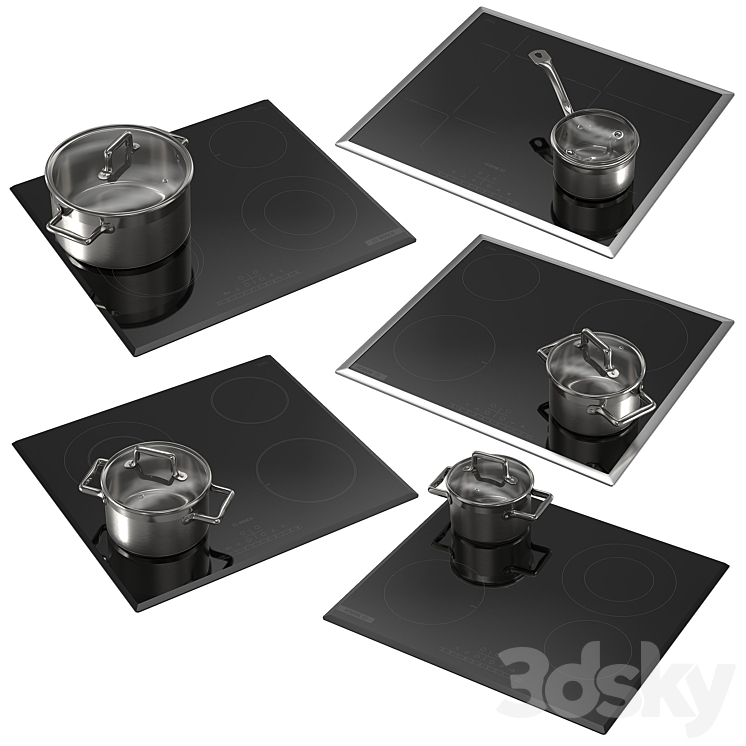 Set of Bosch hobs with cookware 002 3DS Max Model - thumbnail 2