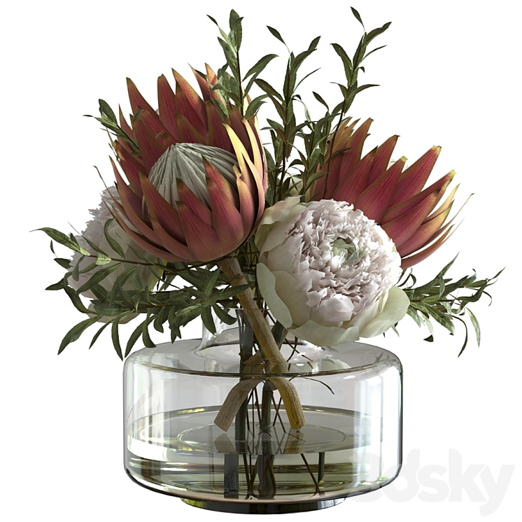 Bouquet with peonies and proteas 3DS Max Model - thumbnail 2