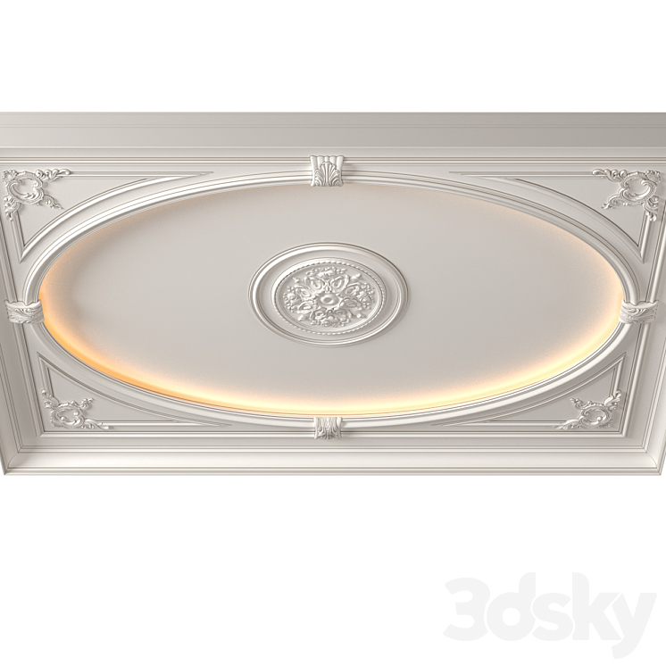 Coffered round illuminated ceiling in a classic style.Modern coffered illuminated ceiling 3DS Max Model - thumbnail 2