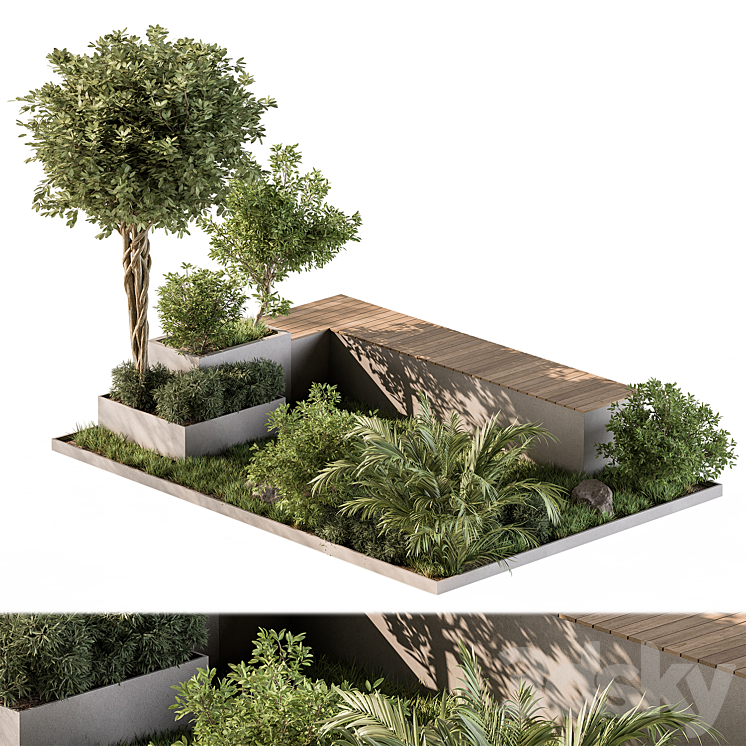 Urban Furniture Bench with Plants Set 43 3D Model