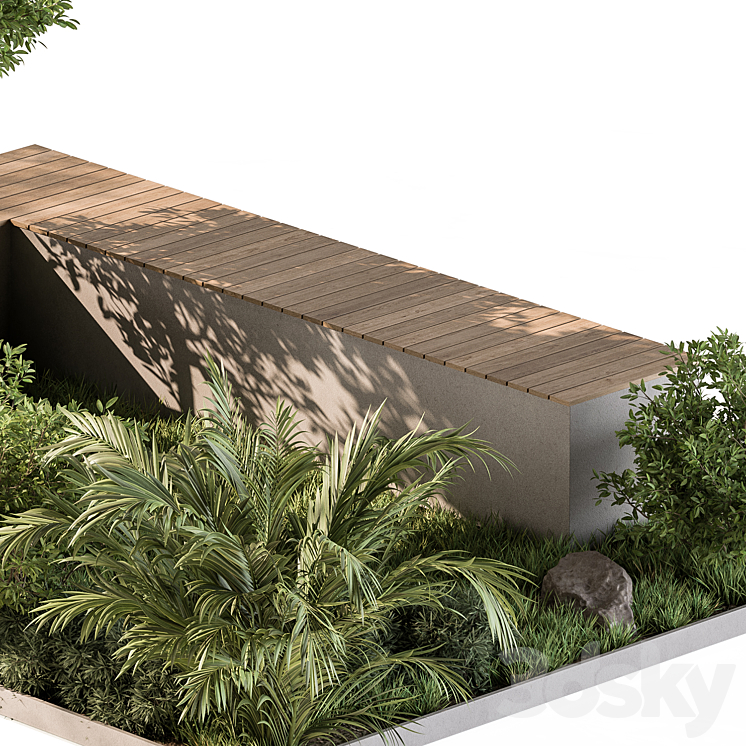 Urban Furniture Bench with Plants Set 43 3D Model