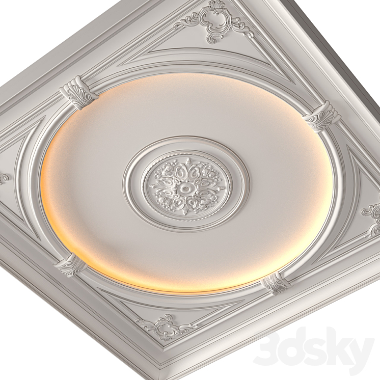 Coffered round illuminated ceiling in a classic style.Modern coffered illuminated ceiling Set 3DS Max - thumbnail 2