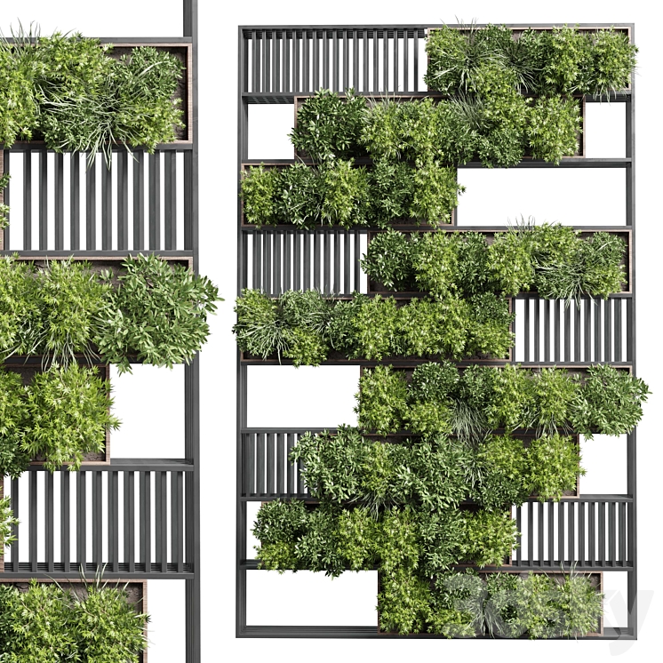 plants set partition in wooden frame - Vertical graden wall decor box 35 3D Model