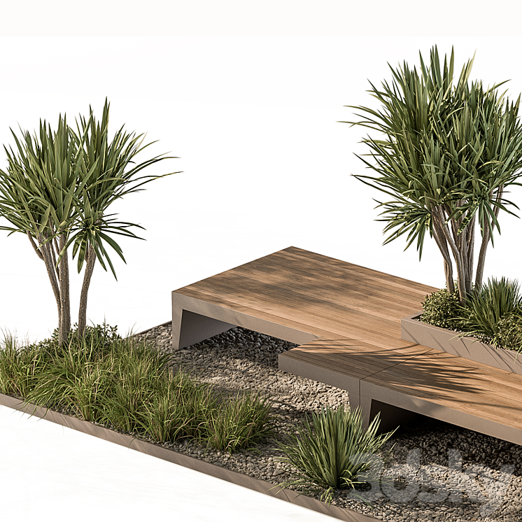 Urban Furniture Bench with Plants Set 42 3D Model