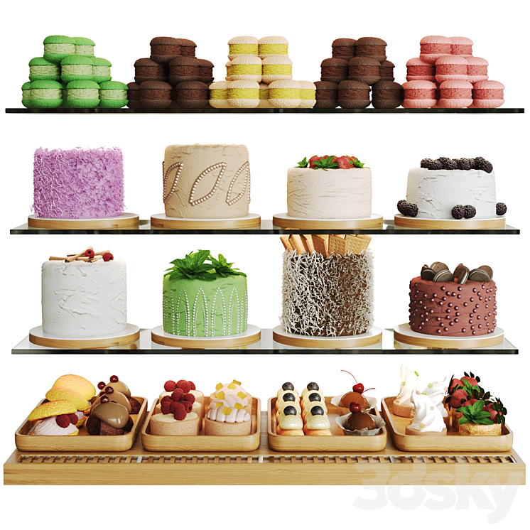 Showcase with cakes and desserts 3DS Max Model - thumbnail 1