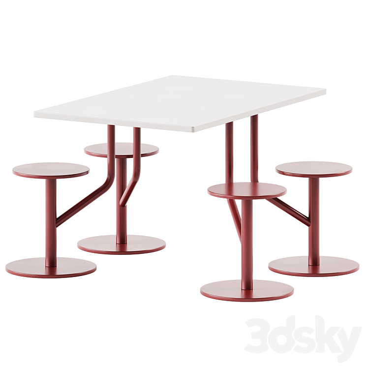 AMBROGIO FOUR table with integrated seats by Belca 3D Model Free