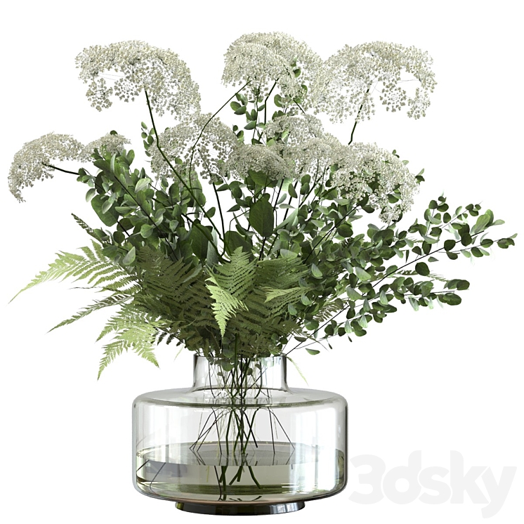 Bouquet of umbrella flowers with greenery and fern 3D Model