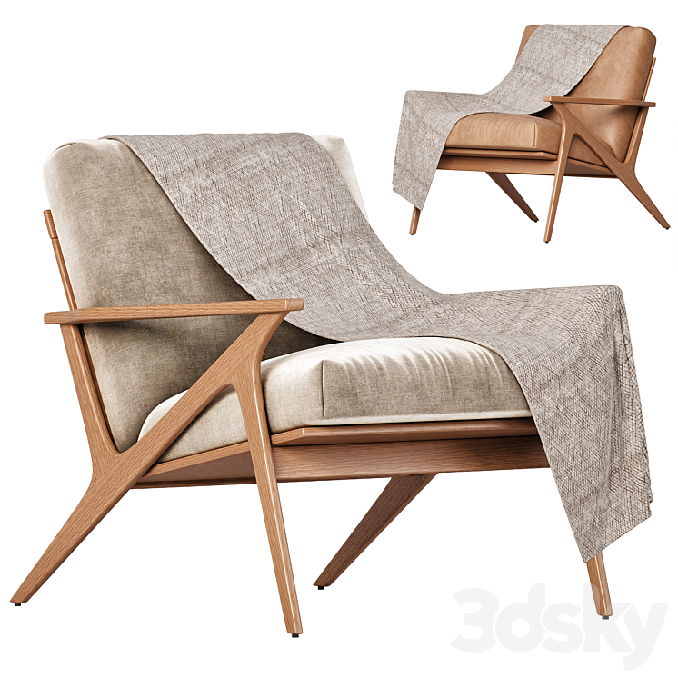 Cavett Wood Frame Armchair by Crate Barrel Arm chair 3D model
