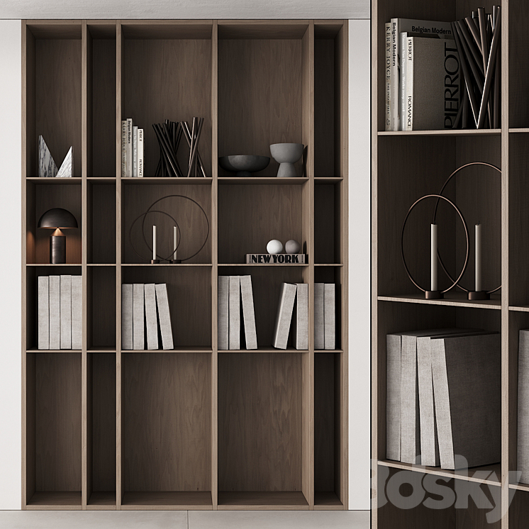 202 bookcase and rack 05 wooden with decor 01 3DS Max Model - thumbnail 2