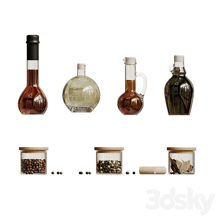 A set of kitchen jars with oil and pepper 3DS Max Model - thumbnail 2