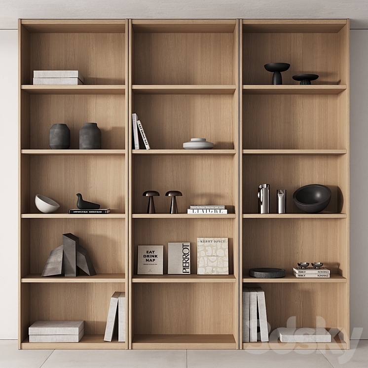 203 bookcase and rack 06 minimal wood with decor 01 3DS Max Model - thumbnail 2