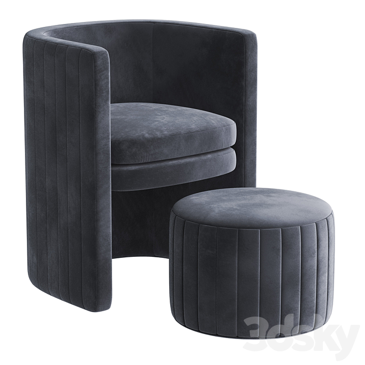 Ammillion Barrel Chair and Ottoman 3DS Max - thumbnail 2