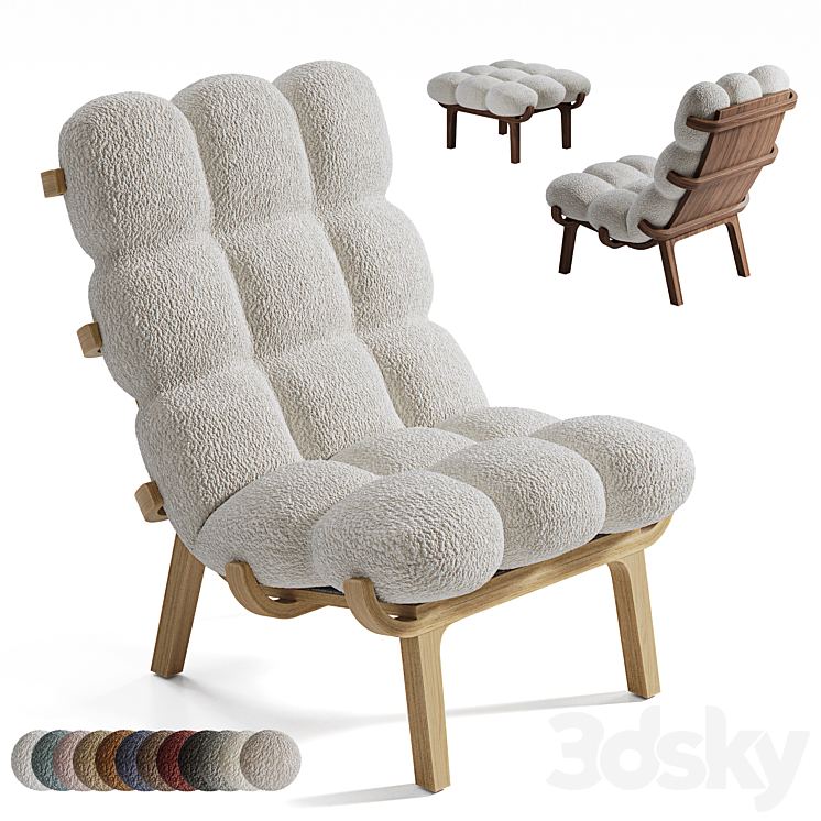 Armchair and pouffe NUAGE by SOLLEN 3DS Max Model - thumbnail 1