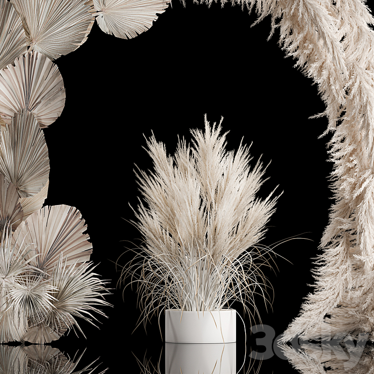 Wedding arch for decoration and decoration of the celebration with a bouquet of white pampas grass and dry palm branches 3DS Max Model - thumbnail 2