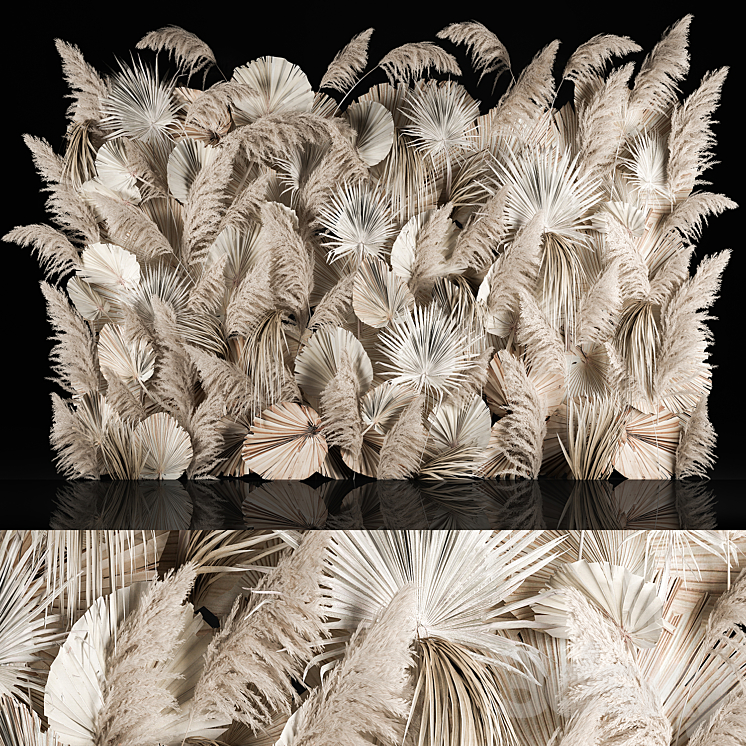 Vertical garden of dried flowers pampas grass dry palm branches Cortaderia Bouquet and dry reeds. 283. 3D Model