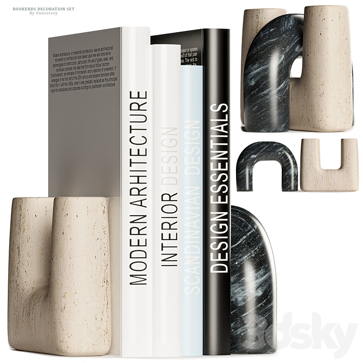 Issac Nesting Travertine and Marble Bookends Decoration 3D Model