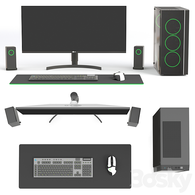 Gamer Set 2 PC 3D Model Free