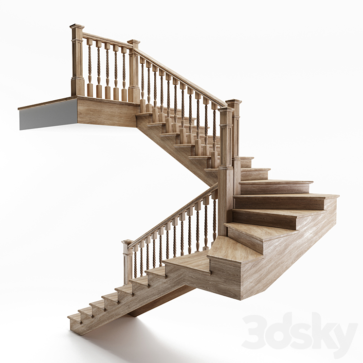 Staircase wooden winder 3D Model