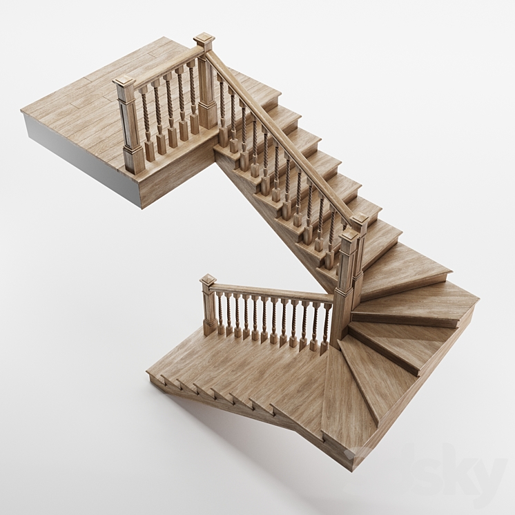 Staircase wooden winder 3D Model