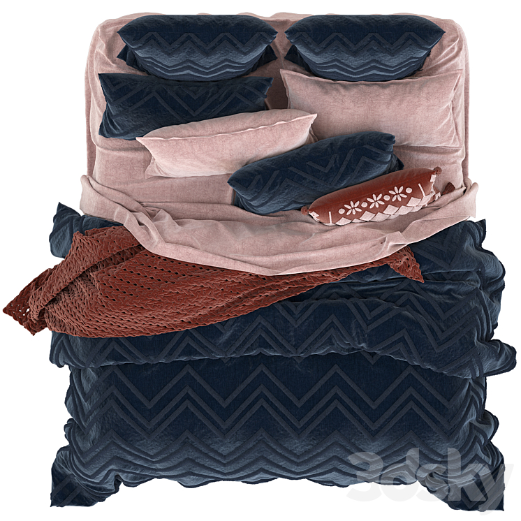 Adairs Orlando Chenille Navy Quilt Cover Bed 3D model