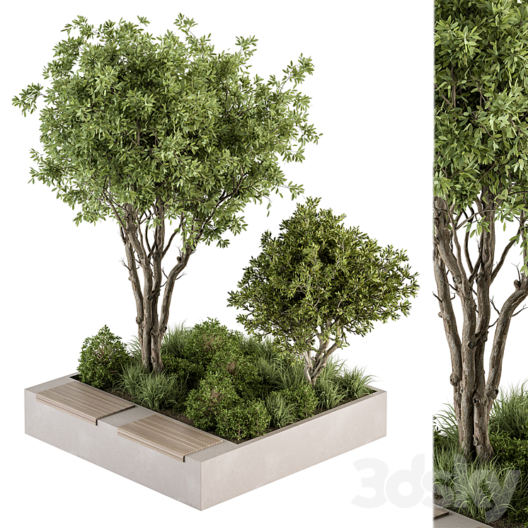 Urban Furniture Bench with Plants 45 3D Model