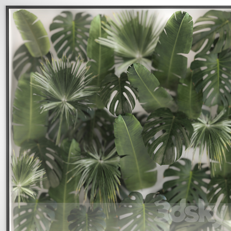 Phytowall and phytobox made of banana palm branches and fan palm leaves in a niche behind a translucent stack. Bouquet 287. 3DS Max Model - thumbnail 2
