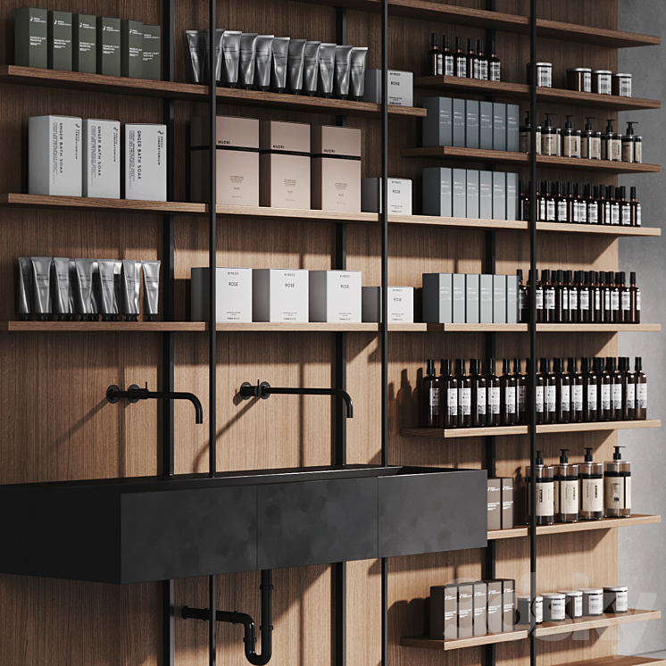 Cosmetic set wooden shelving 3D Model