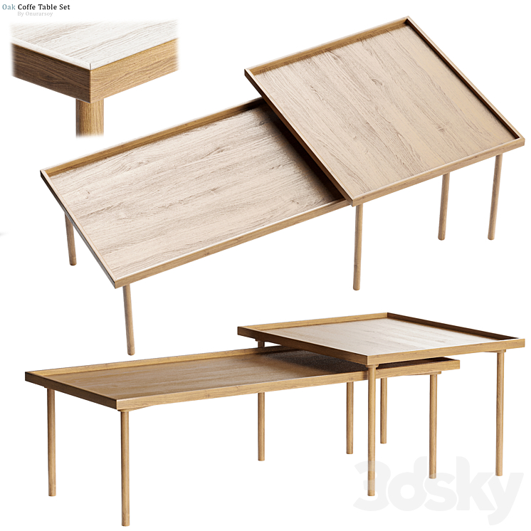 Zara Home Oak Coffee Table Decoration Set Table 3D model