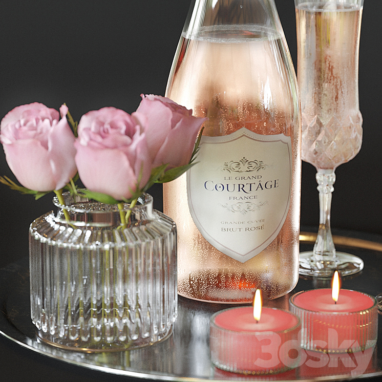 Champagne with roses 3DS Max - thumbnail 2