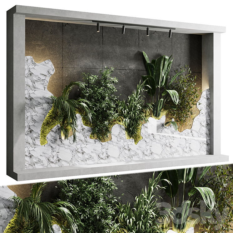 Vertical Wall Garden With concrete frame – wall decor houseplants indoor 02 3DS Max - thumbnail 1