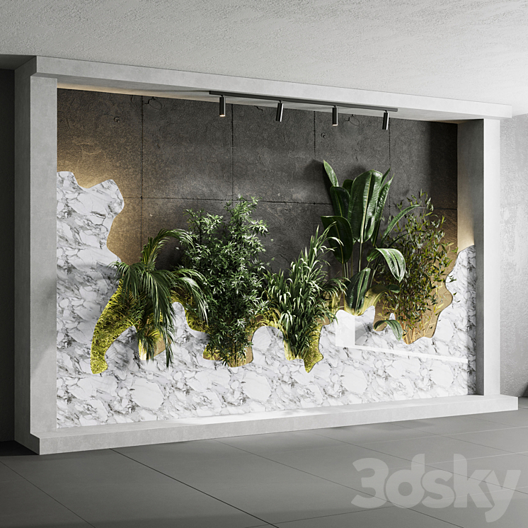 Vertical Wall Garden With concrete frame – wall decor houseplants indoor 02 3DS Max - thumbnail 2