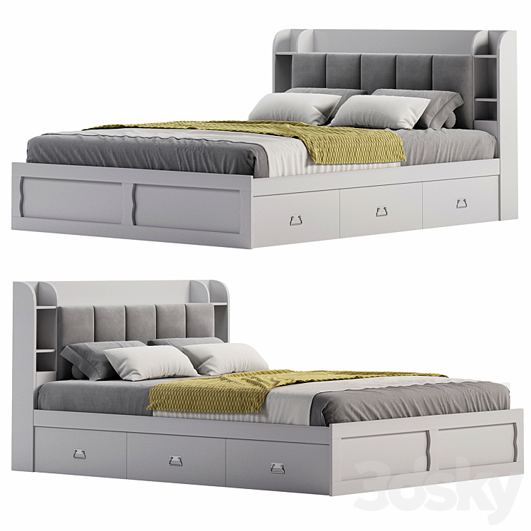 Modern White Storage Bed Low Profile Queen Bed with 3 Drawers by Homary