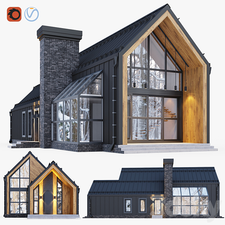 Barnhouse with stained glass windows 3D Model