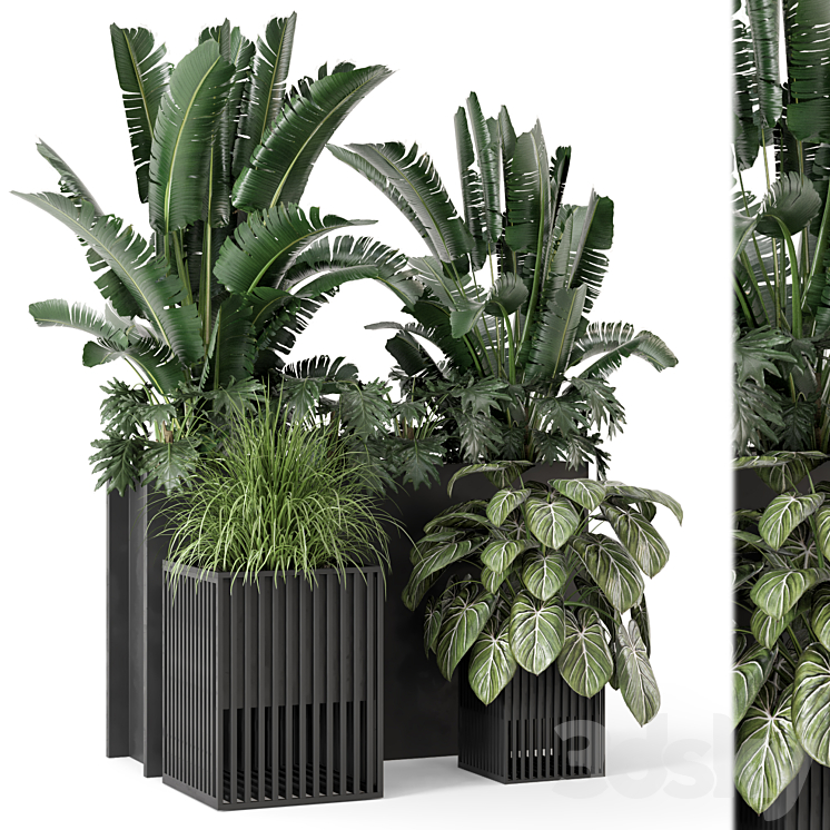 Outdoor Plants Bush in Metal Pot – Set 1074 3D Model
