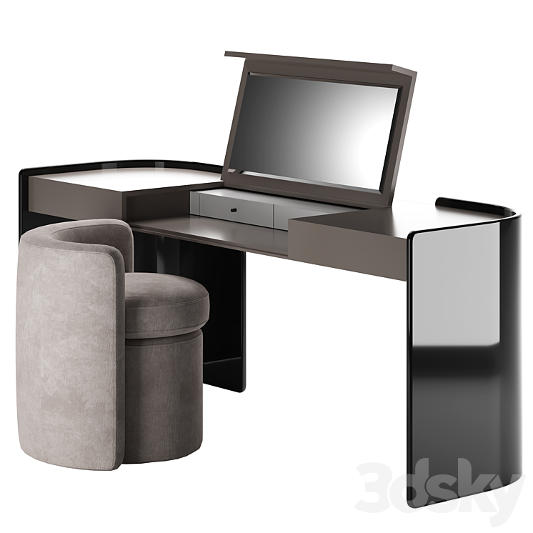 Modern Make Up Table with Pouf 3D Model