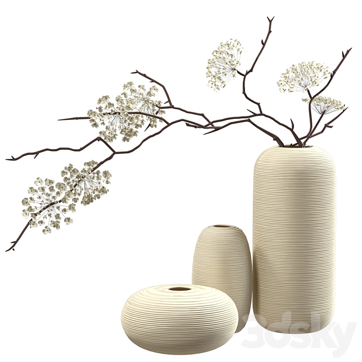 Bouquet of flowering branches in ceramic vases 3DS Max - thumbnail 2