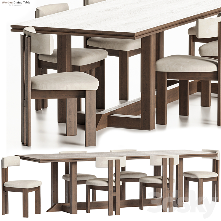 Es Taller Wooden Dining Table with Chairs 3DS Max - thumbnail 1