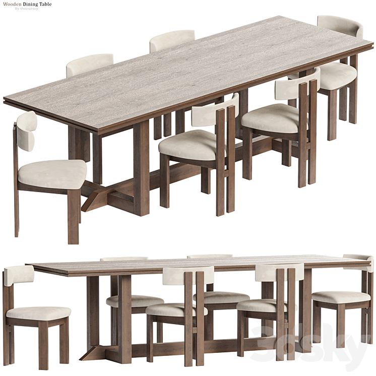 Es Taller Wooden Dining Table with Chairs 3DS Max - thumbnail 2