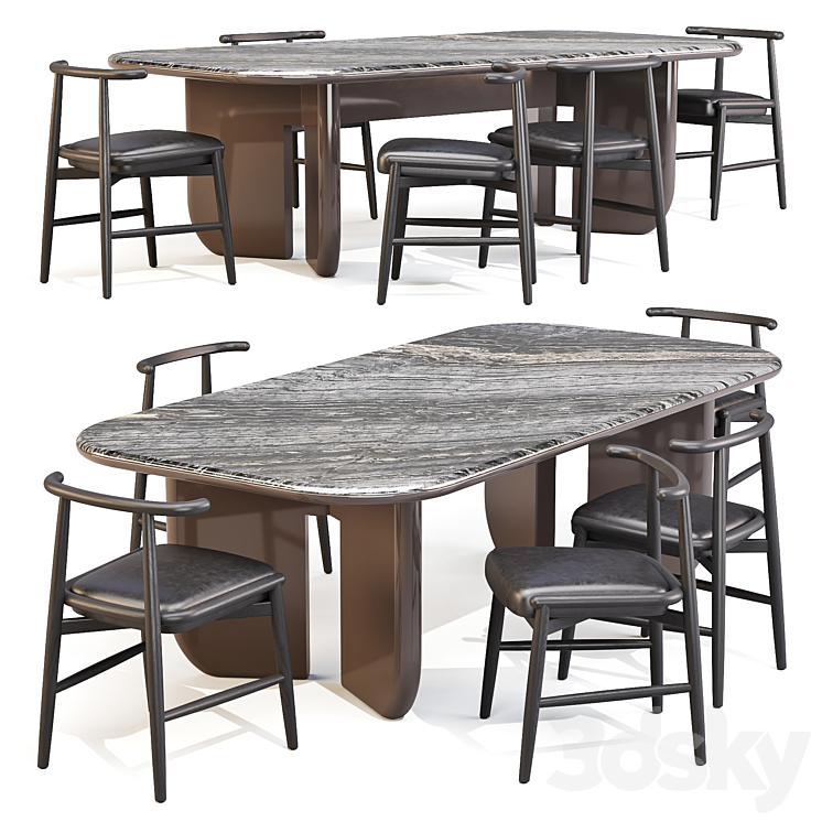 Dining Set: Meridiani (Italo Table and Emilia Chairs) 3DS Max - thumbnail 1