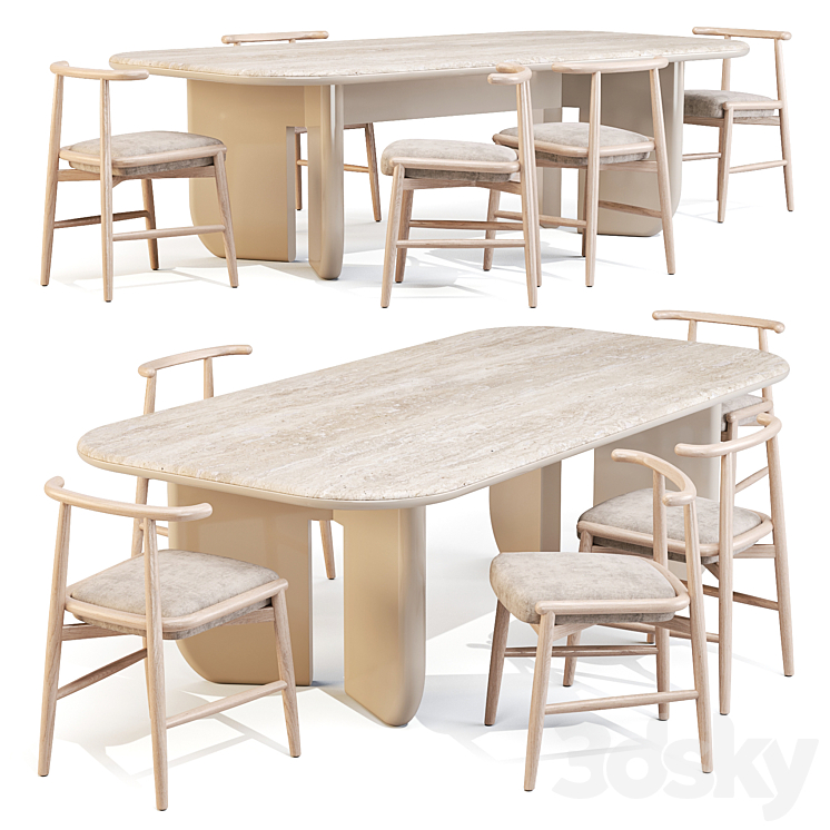 Dining Set: Meridiani (Italo Table and Emilia Chairs) 3DS Max Model - thumbnail 2