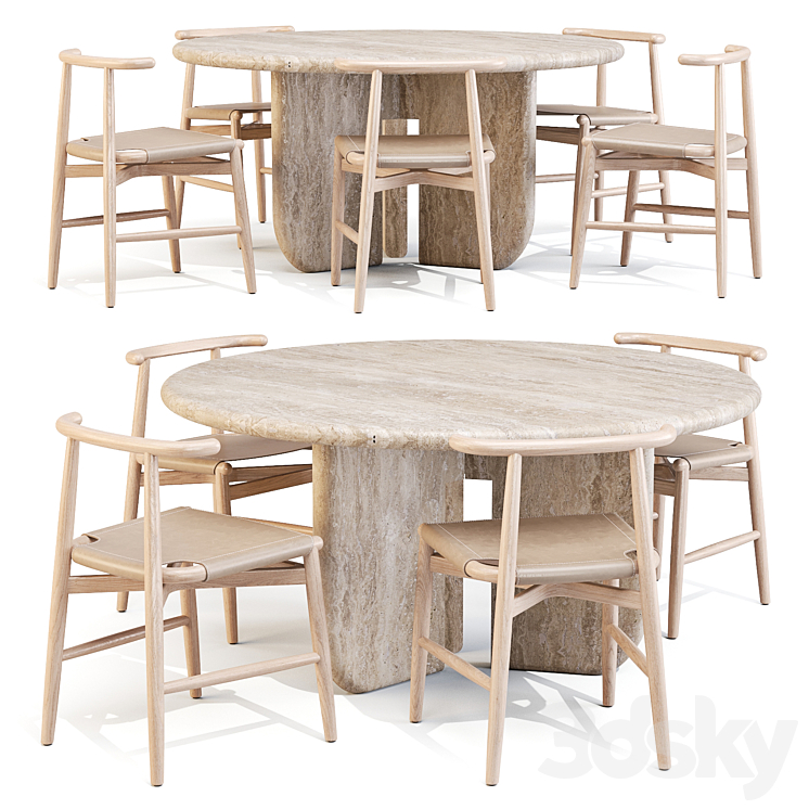 Dining Set 02: Meridiani (Italo Table and Emilia Chairs) 3DS Max - thumbnail 1