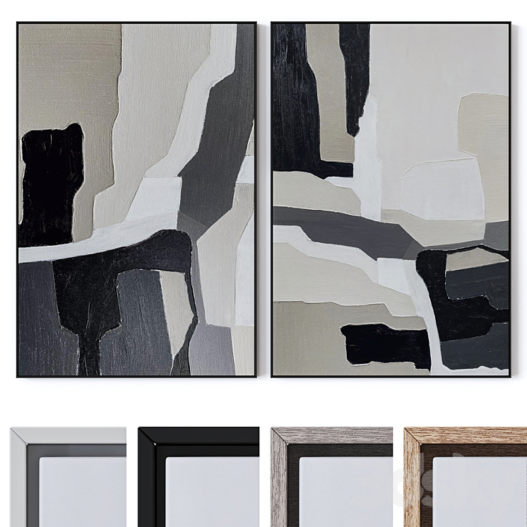 Set of large wall paintings 2174 Frame 3D model