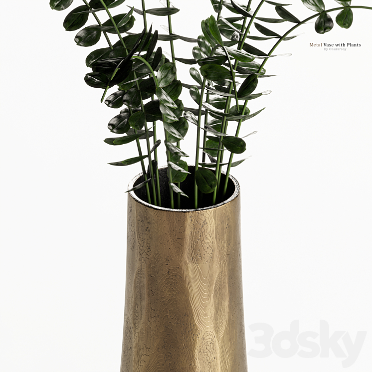 Metal Antiqued Brass Vase with Plant 3DS Max - thumbnail 2