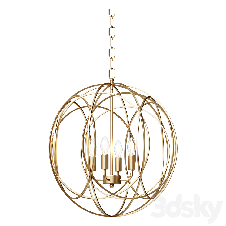 Chandelier Modern Chic Gold 4-Light Iron Chandelier Orb Chain Hanging Geometric Ceiling Lamp 3DS Max - thumbnail 1