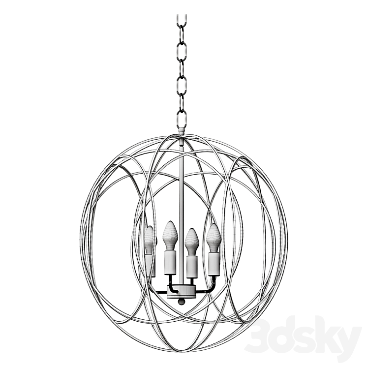 Chandelier Modern Chic Gold 4-Light Iron Chandelier Orb Chain Hanging Geometric Ceiling Lamp 3DS Max - thumbnail 2