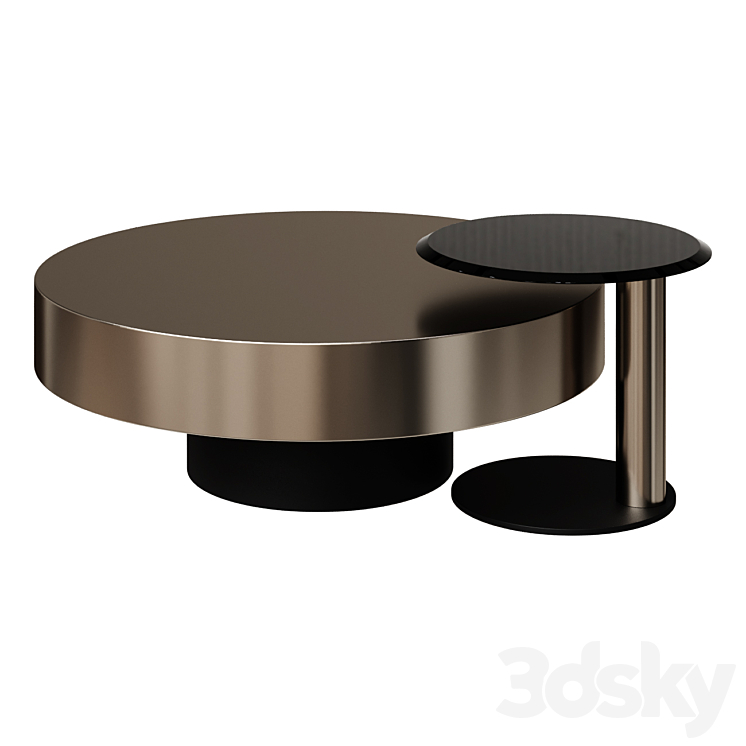 Coffee Table Modern Gold & Black 2-Piece Round Nesting Coffee Table Set with Tempered Glass Top coffee table 3DS Max Model - thumbnail 1
