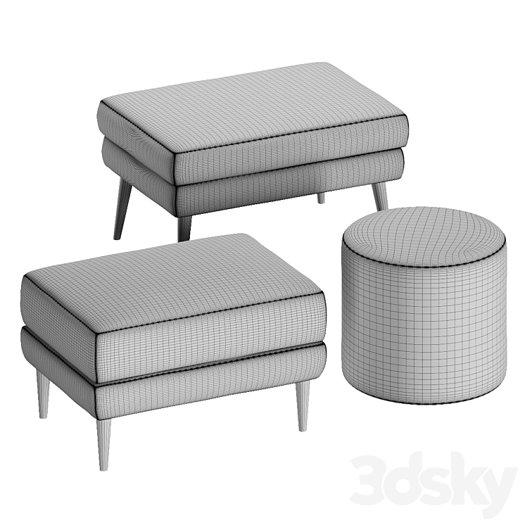 Set of Poufs La Redoute Interieurs 3D Model Free