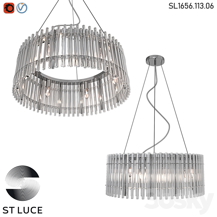 SL1656.113.06 Pendant chandelier ST-Luce Nickel\/Transparent OM 3DS Max - thumbnail 1