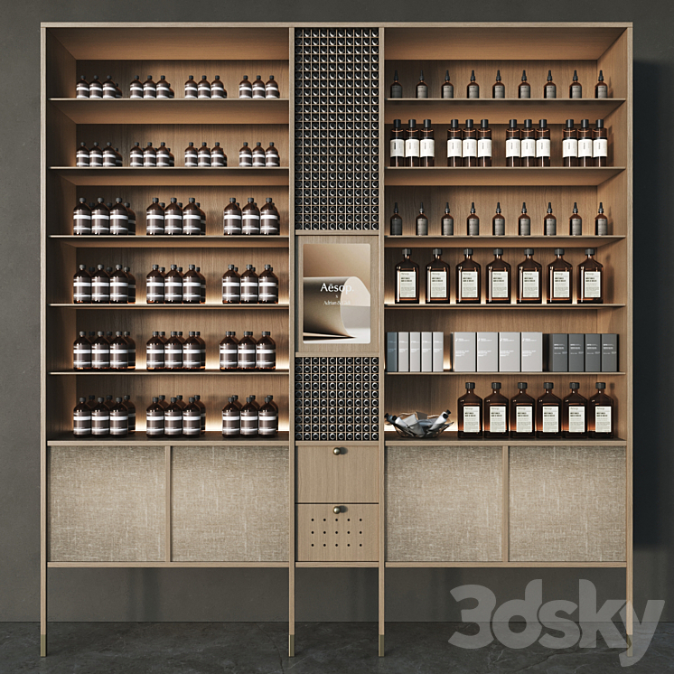 Cosmetic set with chest of drawers and shelves