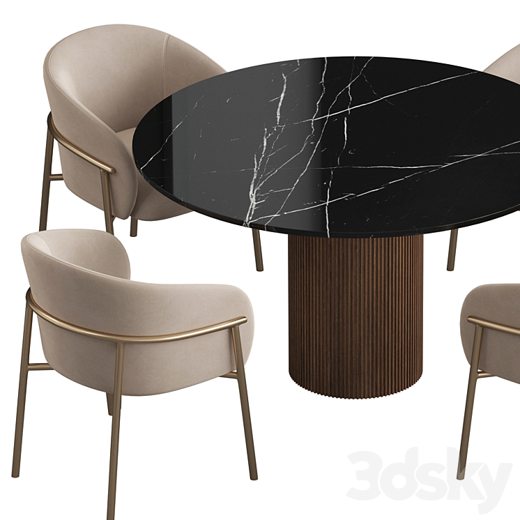 Ostinato table Rimo chair Dining set 3DS Max Model - thumbnail 2